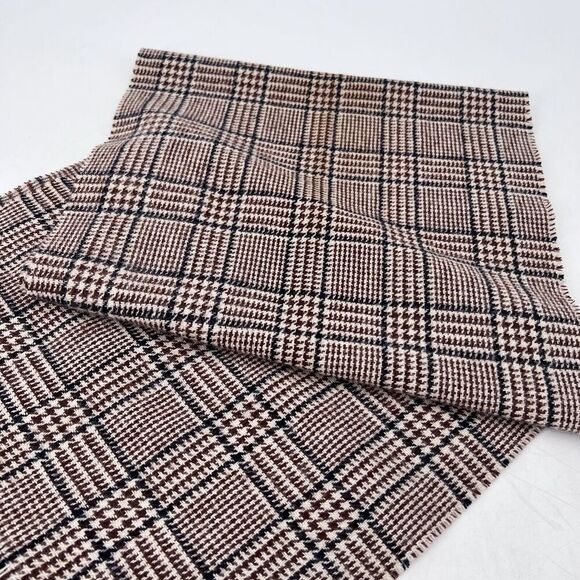 Vintage Hilltop Scotland 100% Wool Scarf Black Brown Plaid Unisex 54" x 12" - Picture 3 of 6